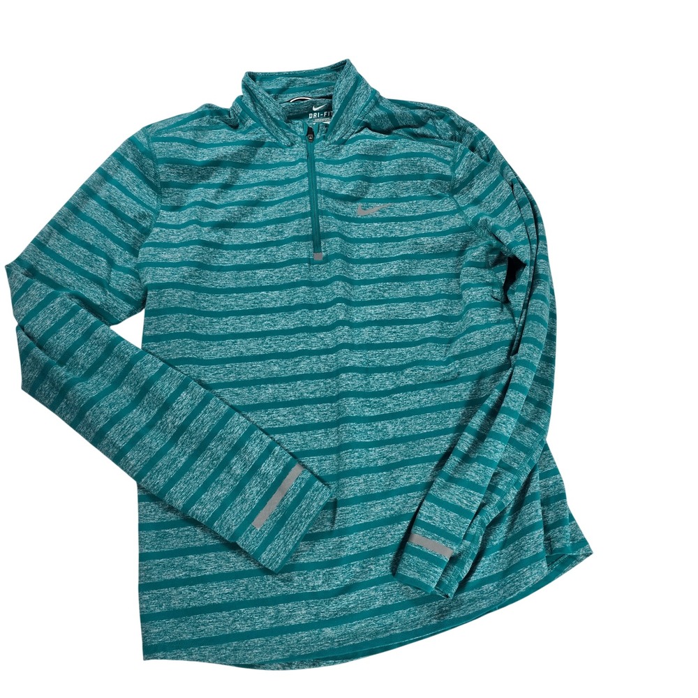 Nike Running Dri-FIT Quarter‎ Zip Mens Large Teal Striped Pullover 642911-309